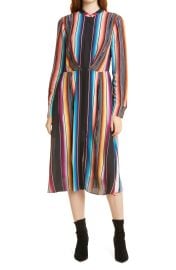 KOBI HALPERIN Steffi Stripe Long Sleeve Shirtdress in Magenta Multi  at Nordstrom